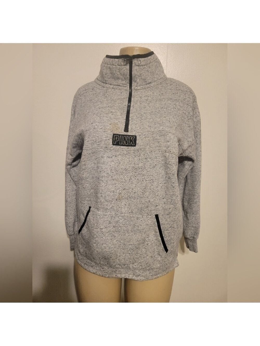 PINK Gray Pullover Hoodie Sweater Medium Pockets